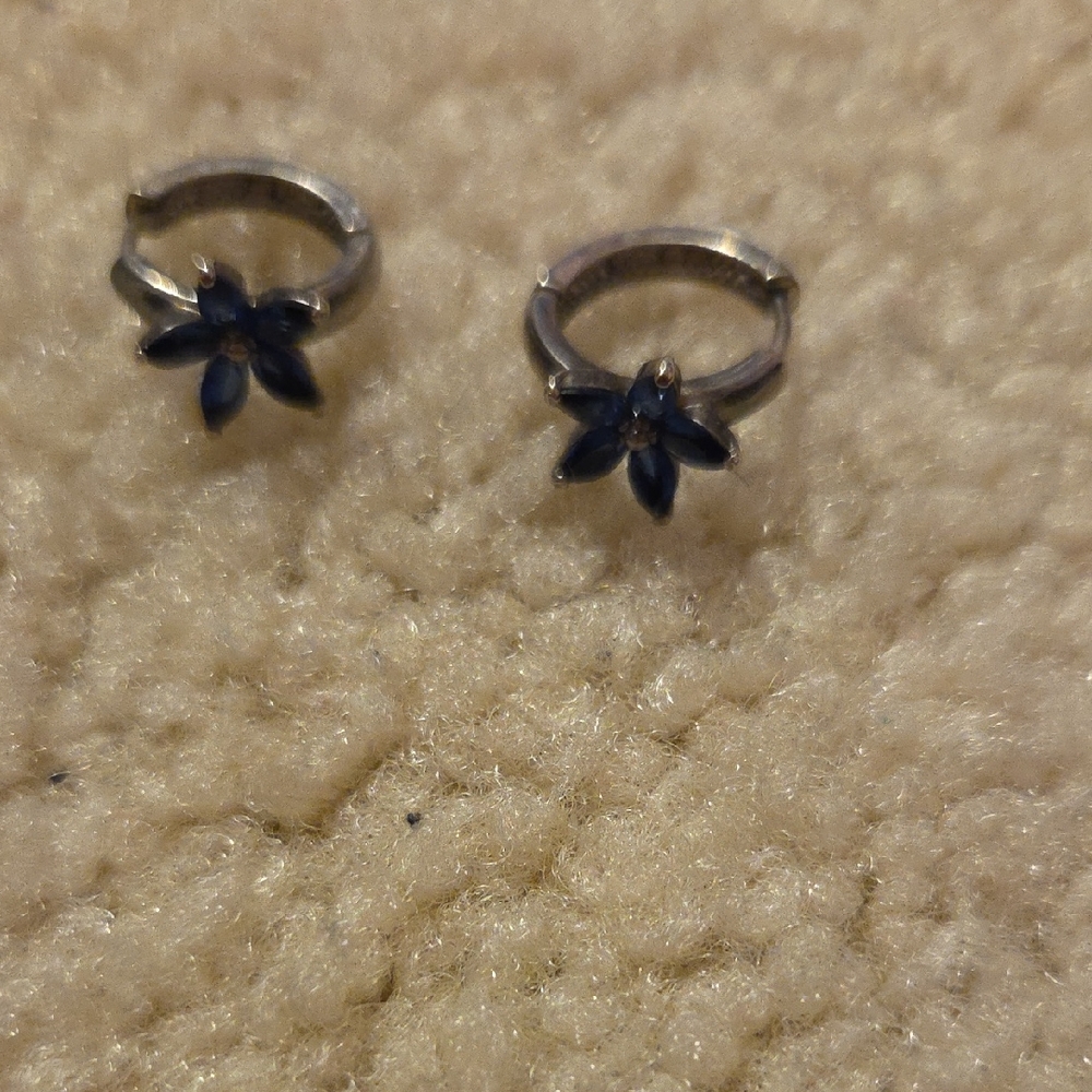Sterling Silver and Blue Flower Hoop Earrings